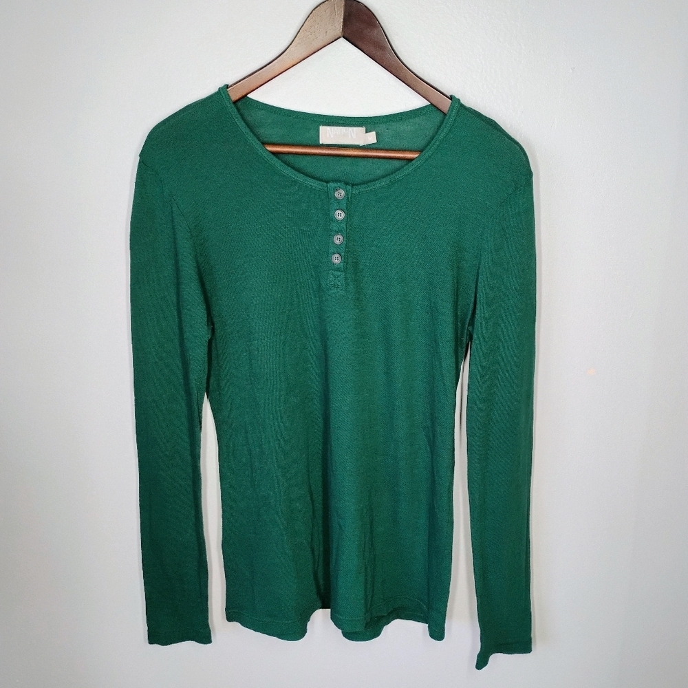 Nation LTD‎ Emerald Green Long Sleeve Henley Top Thermal Womens Medium
